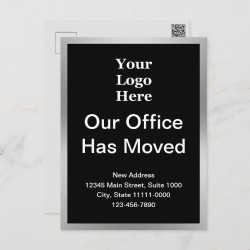 Business Change of Address Black  Silver Template Postcard