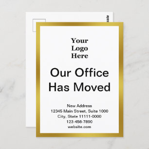 Business Change of Address Gold White Announcement Postcard