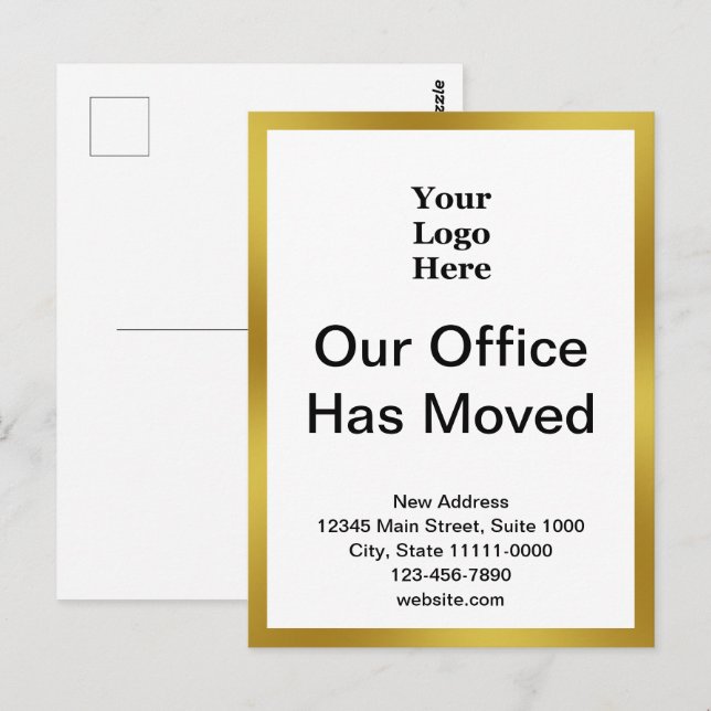 Business Change of Address Gold White Announcement Postcard (Front/Back)