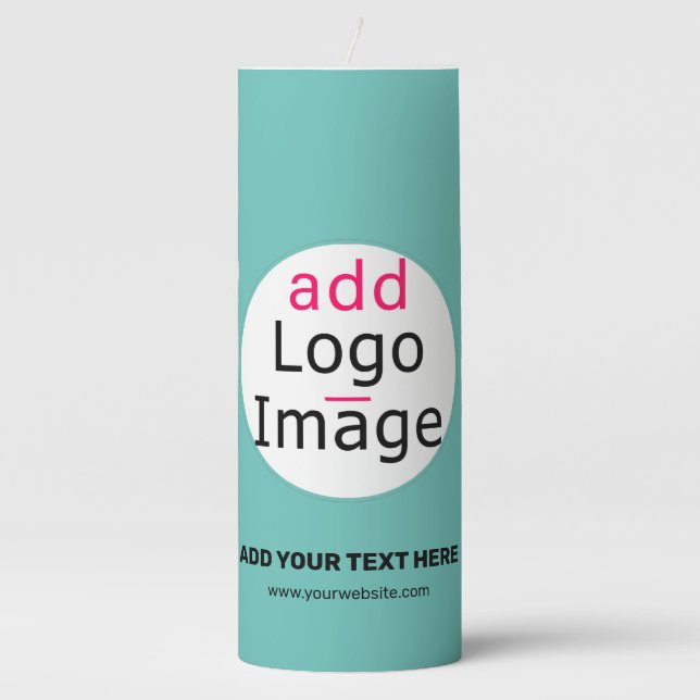 Business Chic Customizable Add Logo Fresh Mint Pillar Candle (Front)