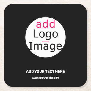 Business Chic Customizable Black White Minimal Square Paper Coaster