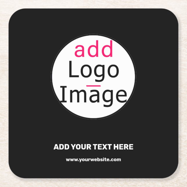 Business Chic Customizable Black White Minimal Square Paper Coaster (Front)