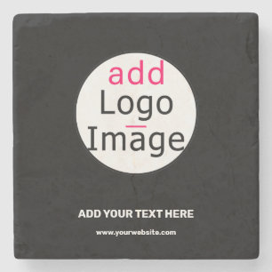 Business Chic Customizable Black White Minimal Stone Coaster