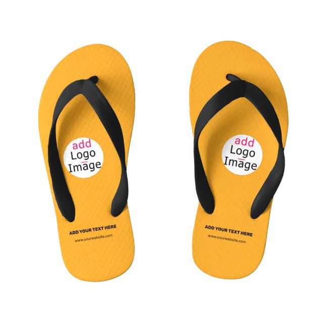 Business Chic Customizable Logo Macaroni & Cheese Kid's Flip Flops (Footbed)