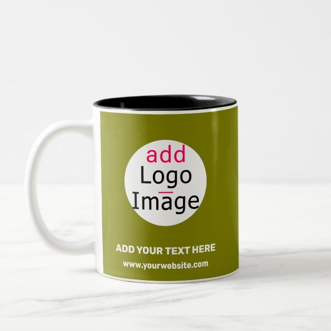 Business Chic Minimal Customizable Olive Green Two-Tone Coffee Mug (Left)