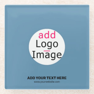 Business Chic Promo Customizable Dusty Blue Glass Coaster