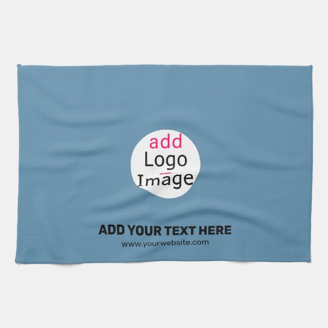 Business Chic Promo Customizable Dusty Blue Kitchen Towel (Horizontal)