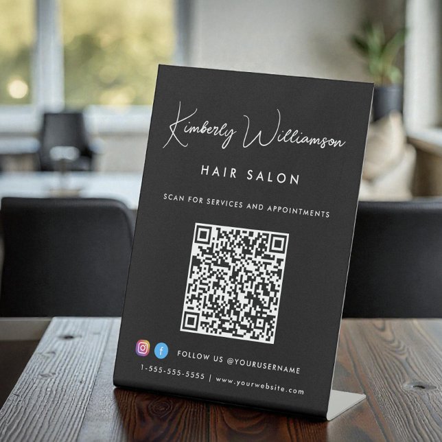 Business Chic Signature Script QR Code Black Pedestal Sign (Business Chic Signature Script QR Code Black Pedestal Sign)