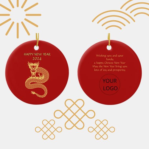 Business Chinese Happy New Year Of Dragon Gift Tag Ceramic Ornament