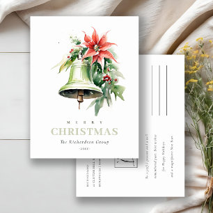 Business Christmas Bell Poinsettia Corporate Logo Holiday Postcard