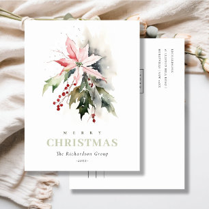 Business Christmas Berry Poinsettia Corporate Logo Holiday Postcard