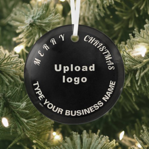 Business Christmas Black Circle Glass Ornament