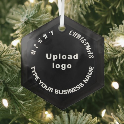 Business Christmas Black Glass Hexagon Ornament