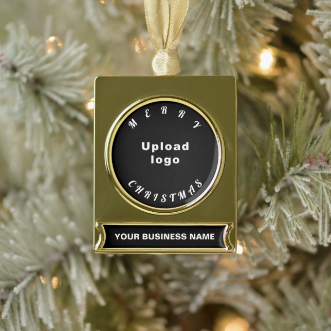 Business Christmas Black on Gold Plated Banner Ornament (Tree)
