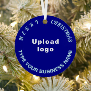 Business Christmas Blue Circle Metal Ornament