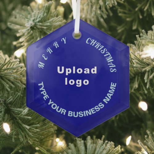 Business Christmas Blue Glass Hexagon Ornament