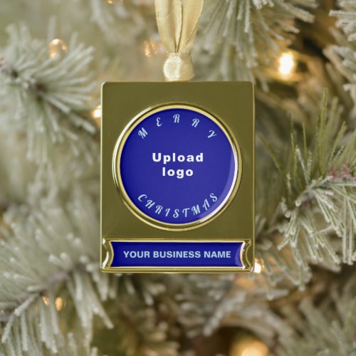 Business Christmas Blue on Gold Plated Banner Ornament