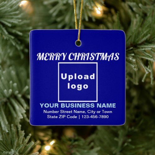 Business Christmas Blue Square Ceramic Ornament