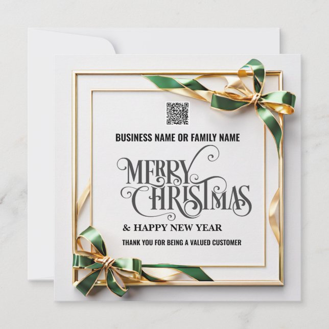 Business christmas bows green gold photo logo holiday card (Front)