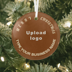 Business Christmas Brown Circle Glass Ornament