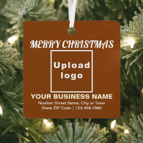 Business Christmas Brown Square Metal Ornament