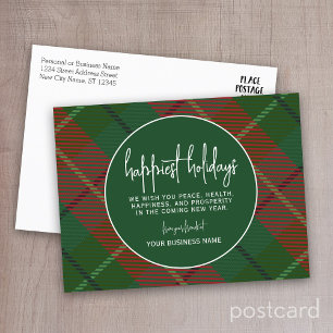 Business Christmas Circle green plaid - Happiest Holiday Postcard