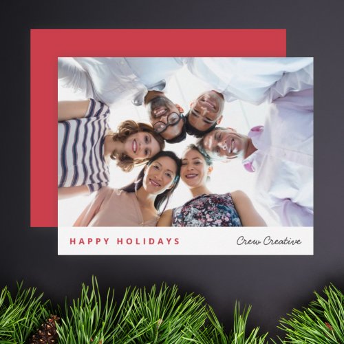 Business Christmas  Corporate Fun Team Photo Red Holiday Card