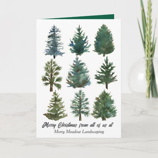 Business Christmas Evergreen Trees Holiday Custom Card (Front)