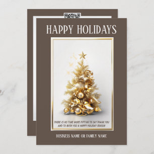 Business christmas gold Christmas tree photo qr Holiday Card