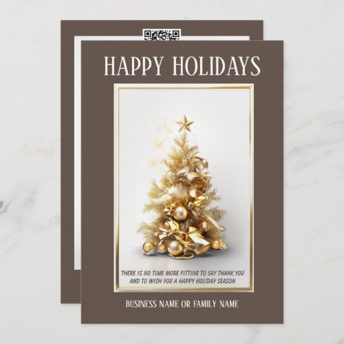 Business christmas gold Christmas tree photo qr  Holiday Card