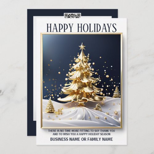 Business christmas gold white luxury tree photo qr holiday card