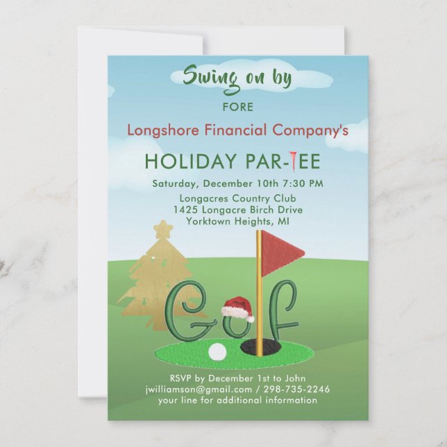 Business Christmas Golf Theme Party Par-Tee  Invitation (Front)