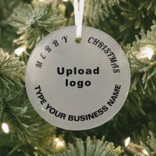 Business Christmas Gray Circle Glass Ornament