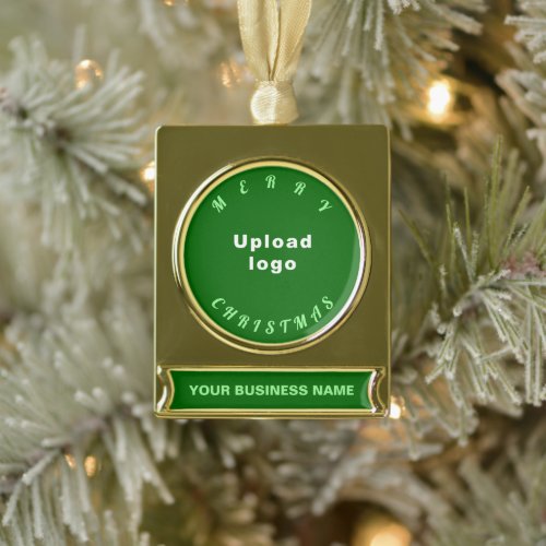 Business Christmas Green on Gold Plated Banner Ornament