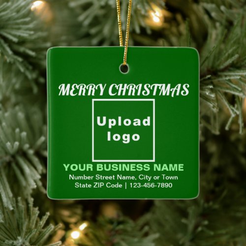 Business Christmas Green Square Ceramic Ornament