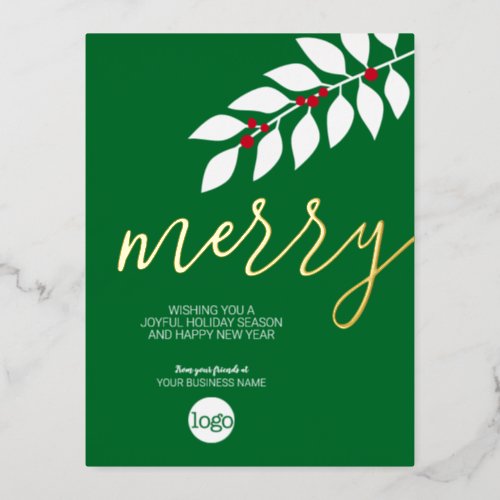 Business Christmas Greeting Merry Green Red _ Gold Foil Holiday Postcard