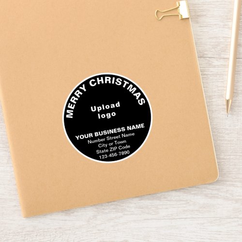 Business Christmas Greeting on Black Round Vinyl Sticker