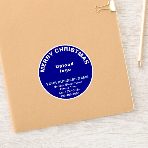 Business Christmas Greeting on Blue Round Vinyl Sticker