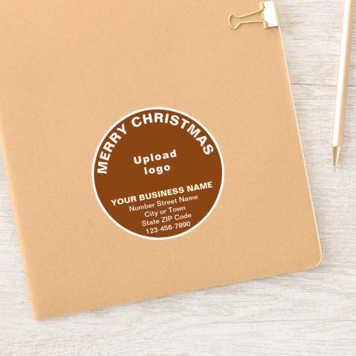 Business Christmas Greeting on Brown Round Vinyl Sticker