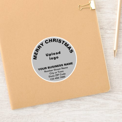 Business Christmas Greeting on Gray Round Vinyl Sticker