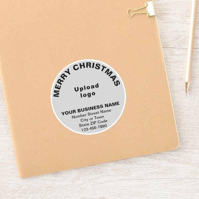Business Christmas Greeting on Gray Round Vinyl Sticker (Notebook)