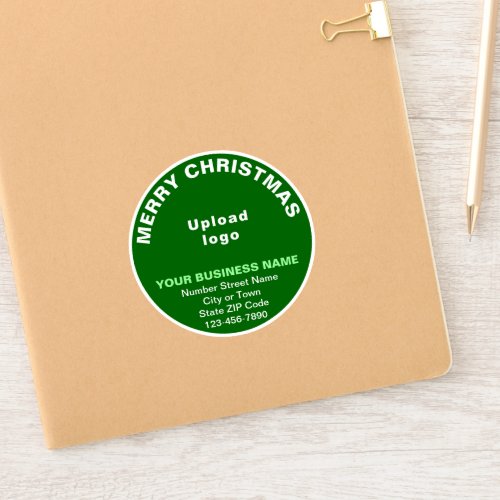 Business Christmas Greeting on Green Round Vinyl Sticker