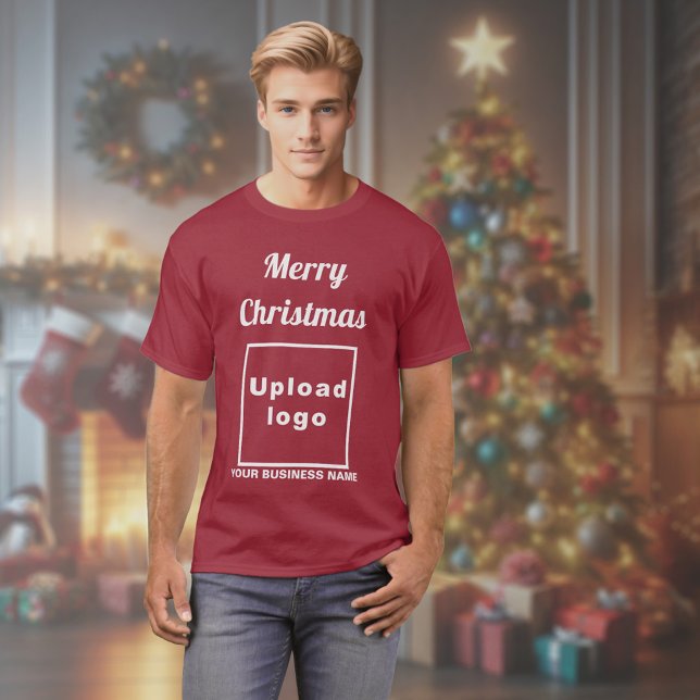 Business Christmas Greeting on Maroon T-Shirt (Red t-shirt with Christmas greeting, your business name and logo)