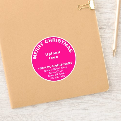 Business Christmas Greeting on Pink Round Vinyl Sticker