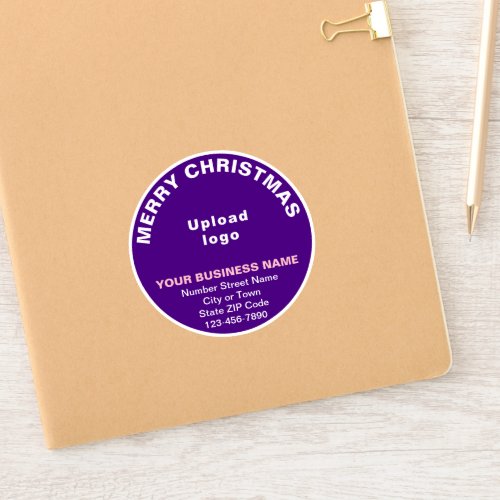 Business Christmas Greeting on Purple Round Vinyl Sticker