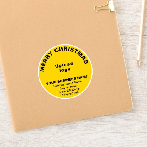 Business Christmas Greeting on Yellow Round Vinyl Sticker