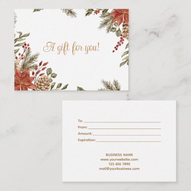Business Christmas Holiday Gift Certificate Note Card (Front/Back)