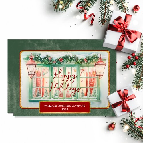 Business Christmas Holly  Berries Happy Holidays  Holiday Card