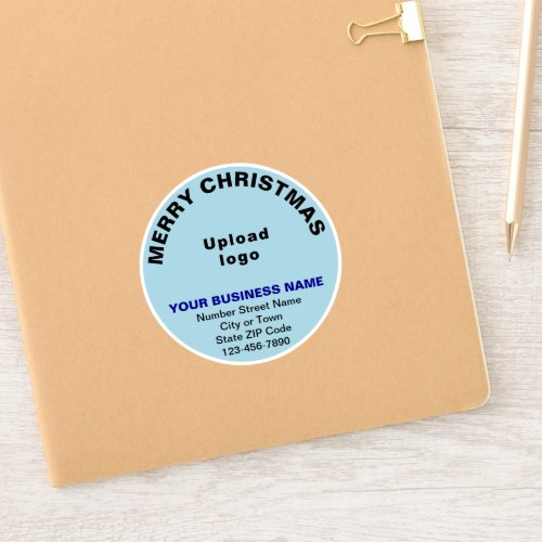 Business Christmas Light Blue Round Vinyl Sticker