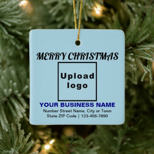 Business Christmas Light Blue Square Ceramic Ornament